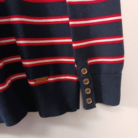 Tommy Hilfiger Turtleneck Sweater, Navy with Red and White Stripes, Size Medium - Picture 7 of 15